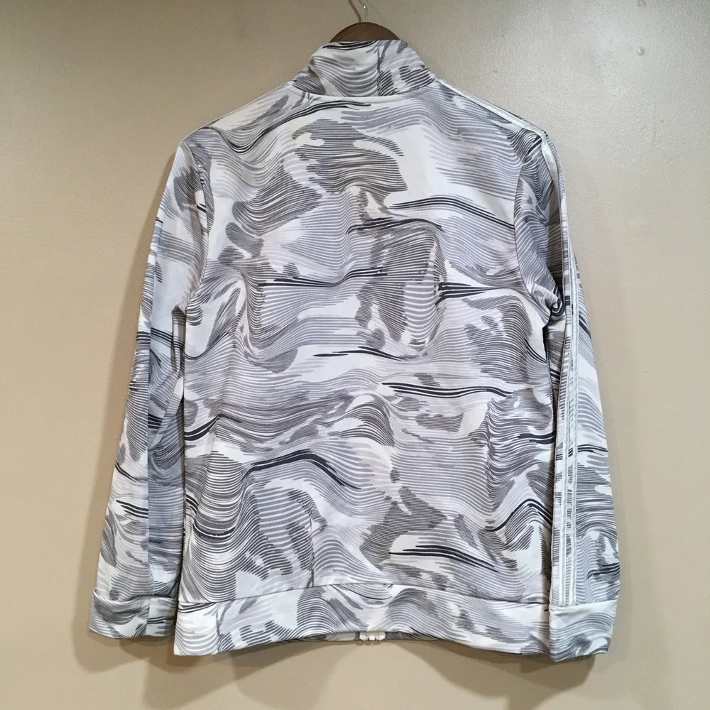 Adidas Full Zip Track Jacket Kids Youth XL White Gray Sporty Abstract Athletic